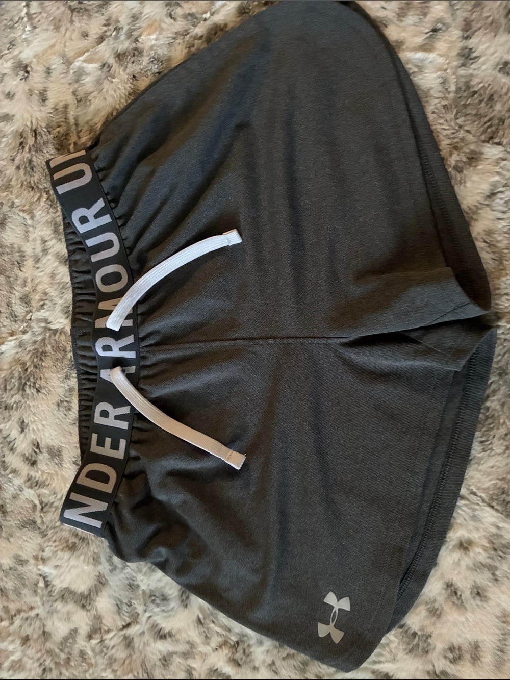 Under Armour Women's Dark Gray Athletic Shorts with Logo Waistband